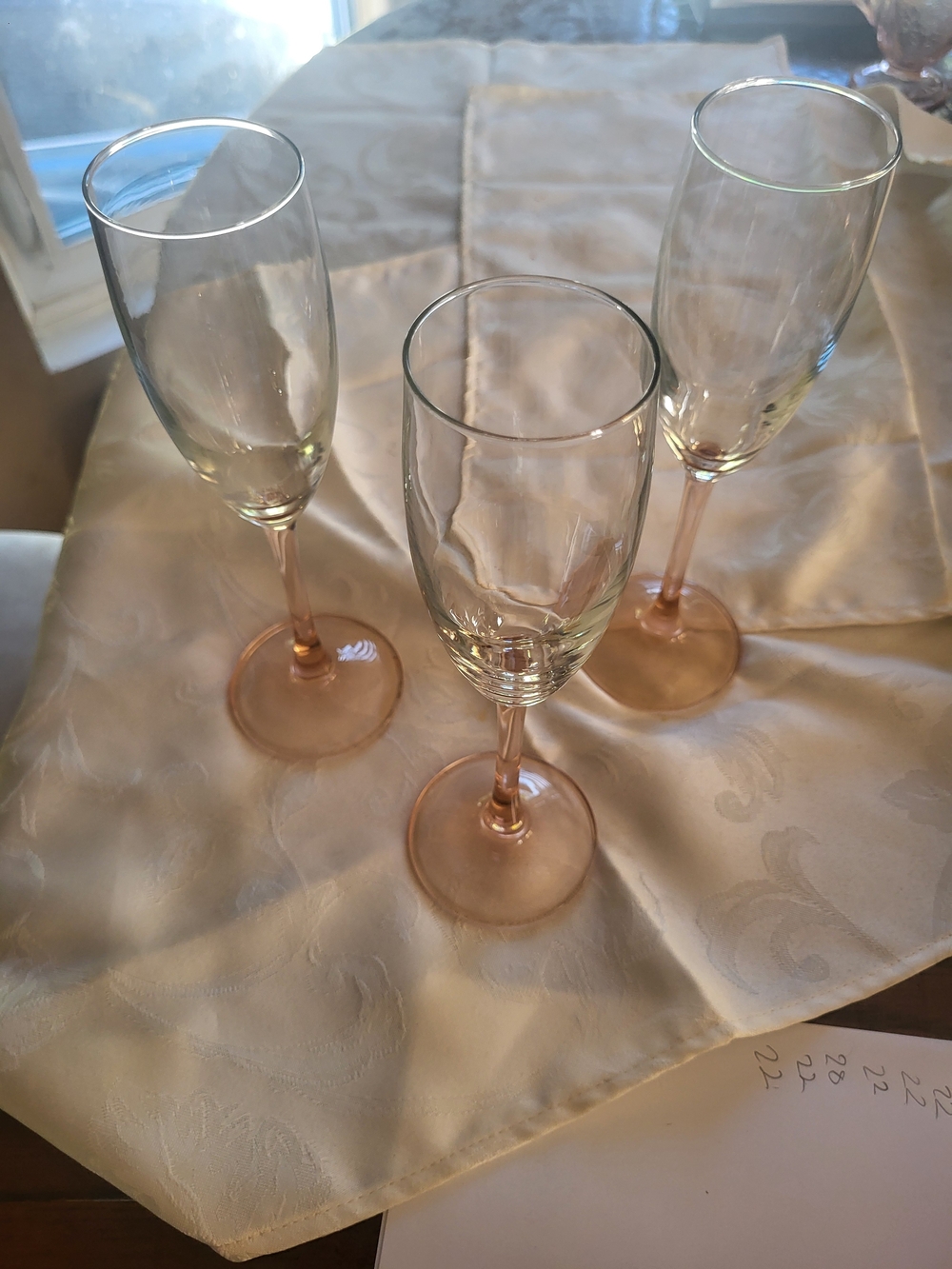 Vintage Arcoroc France Clear Bowl Pink Stem Glass Champagne Flutes Set Of 3